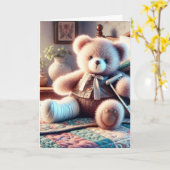 脚をキャストしたテディベア カード (黄色い花)