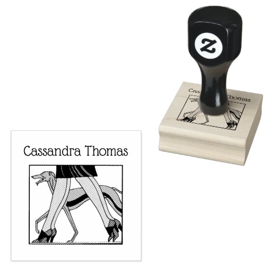 脚アールデコ女性グレイハウンドウィペット犬R名 ラバースタンプ (押印)