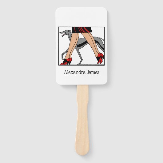 脚アールデコ女性グレイハウンドウィペット犬R ハンドファン (正面)