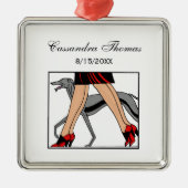 脚アールデコ女性グレイハウンドウィペット犬R メタルオーナメント (正面)