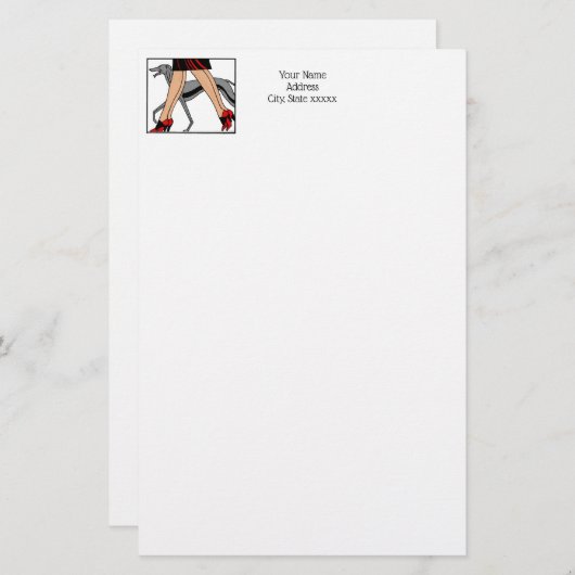 脚アールデコ女性グレイハウンドウィペット犬R 便箋 (正面/裏面)