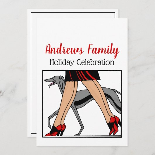 脚アールデコ女性グレイハウンドウィペット犬R 招待状 (正面/裏面)