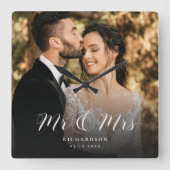 脚モダン本結婚の写真が新婚のシック  スクエア壁時計 (正面)