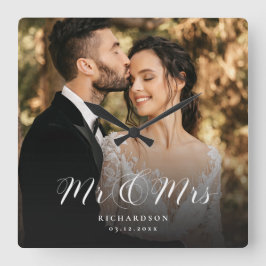 脚モダン本結婚の写真が新婚のシック  スクエア壁時計