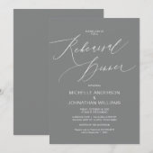 脚モダン本、グレー、結婚リハーサルディナー 招待状 (正面/裏面)