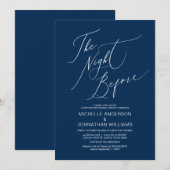 脚モダン本，ネイビーブルー，結婚リハーサルディナー 招待状 (正面/裏面)