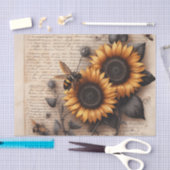 脚本に蜂が付いた大きなひまわり 薄葉紙 (クラフト)