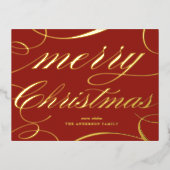 脚本エレガントが華やかな赤いメリークリスマス 箔シーズンポストカード (正面)