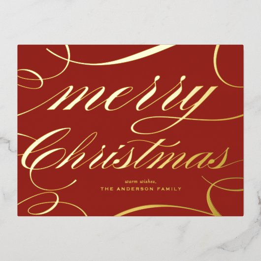 脚本エレガントが華やかな赤いメリークリスマス 箔シーズンポストカード (正面)