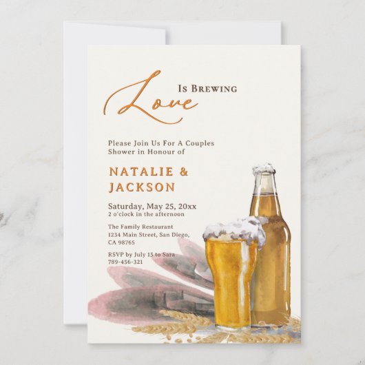 脚本エレガントの愛がカップルのシャワーを醸造 招待状 (正面)