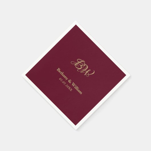 脚本エレガントカップルモノグラム結婚のナプキン スタンダードカクテルナプキン (角)