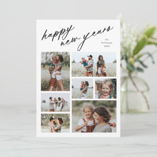 脚本エレガントタイポグラフィ7写真新年 シーズンカード (スタンド正面)