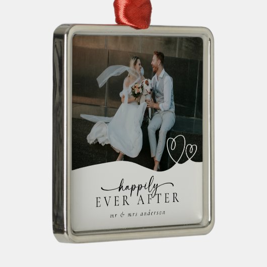 脚本エレガント写真の後ずっと楽し結婚く メタルオーナメント (右)