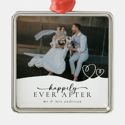 脚本エレガント写真の後ずっと楽し結婚く メタルオーナメント (正面)