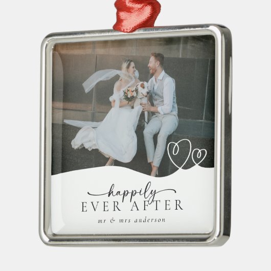 脚本エレガント写真の後ずっと楽し結婚く メタルオーナメント (左)