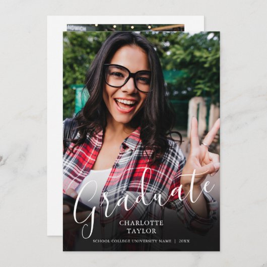 脚本エレガント大学院写真卒業のお知らせ 案内状 (正面/裏面)