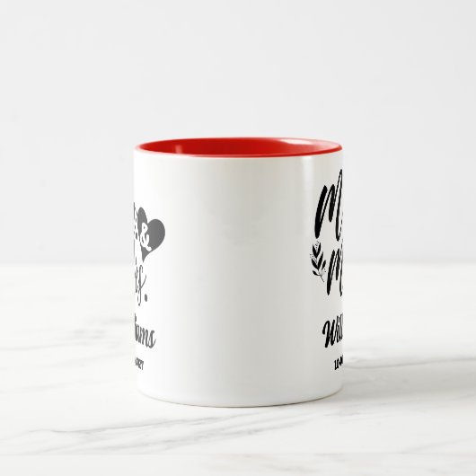 脚本エレガント氏・ミセス姓Newlywedの結婚名 ツートーンマグカップ (中央)