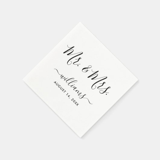 脚本エレガント白黒のミスターとミセス スタンダードカクテルナプキン (角)