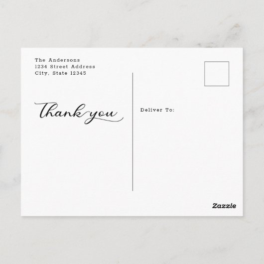 脚本エレガント結婚のカスタム写真ありがとう ポストカード (裏面)