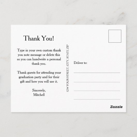 脚本カジュアルと写真の卒業ありがとう ポストカード (裏面)