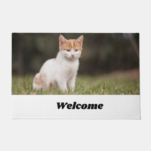 脚本シンプルかわいい猫ウェルカム ドアマット (正面)