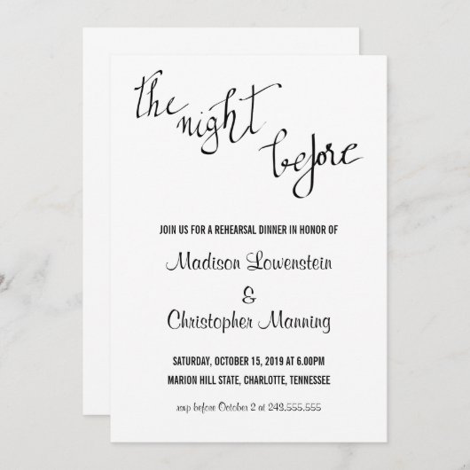 脚本シンプルの前夜のリハーサル夕食会 招待状 (正面/裏面)