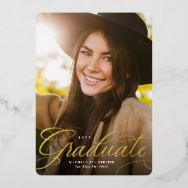 脚本シンプル金ゴールド卒業縦型卒業 箔招待状