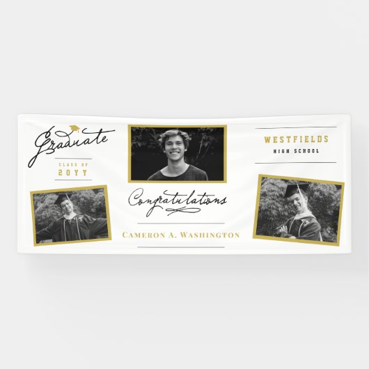 脚本スタイリッシュ卒業生3写真卒業パーティー 横断幕 (横)