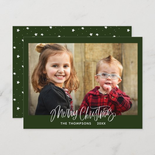 脚本タイポグラフィグリーンフォトメリークリスマス  シーズンカード (正面/裏面)
