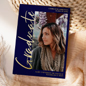 脚本ネイビー金ゴールド卒業4枚の写真卒業 箔招待状