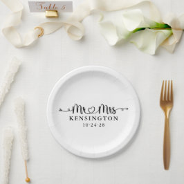 脚本パーソナライズされたタイポグラフィミセス結婚ズ ペーパープレート