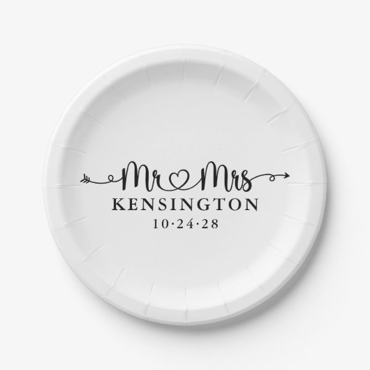 脚本パーソナライズされたタイポグラフィミセス結婚ズ ペーパープレート (正面)