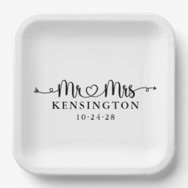 脚本パーソナライズされたタイポグラフィミセス結婚ズ ペーパープレート