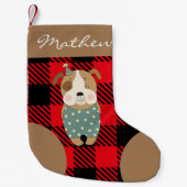脚本パーソナライズされたトレンディーバッファローは赤褐色を格子状に引いた スモールクリスマスストッキング (正面)