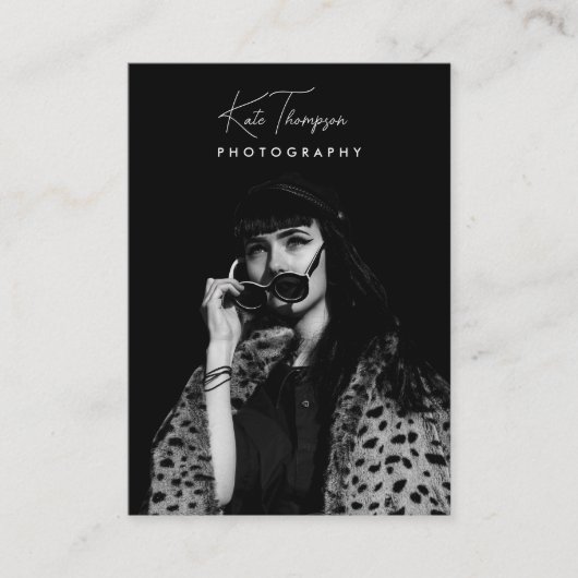 脚本フォント写真家白黒撮影 名刺 (正面)