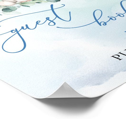 脚本モダンかわいい象の青いゲストブックサイン ポスター (角)