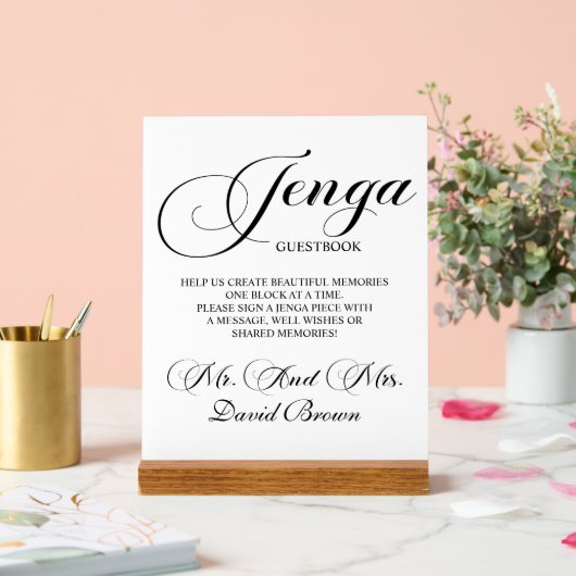 脚本モダンのジェガ結婚のゲストブック アクリルサイン (ウェディング)
