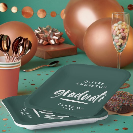 脚本モダンタイポグラフィグリーン卒業 ペーパープレート (複数)