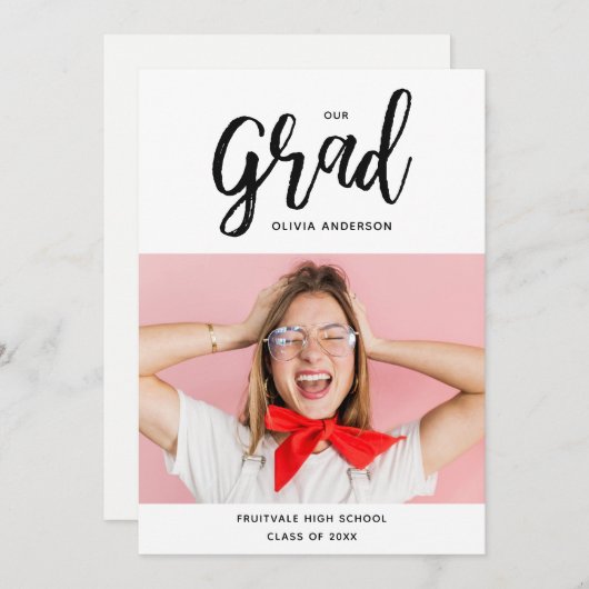 脚本モダンタイポグラフィ高校の卒業 招待状 (正面/裏面)