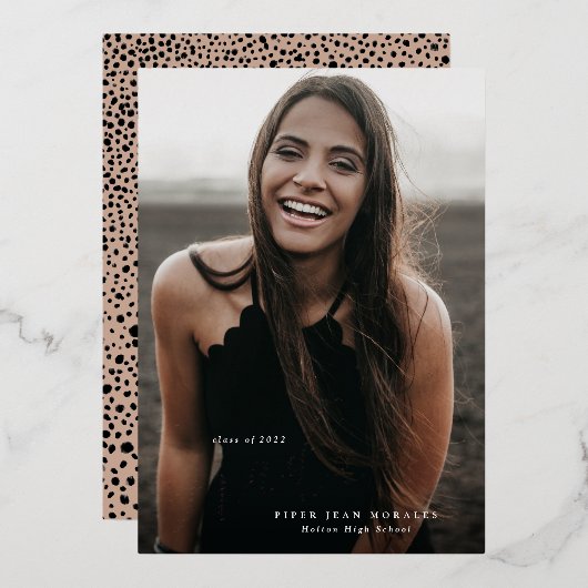 脚本モダン付き卒業生のフルフォト卒業 箔招待状 (正面/裏面)