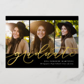 脚本モダン卒シンプル業3写真卒業 箔招待状 (正面)