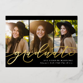 脚本モダン卒シンプル業3写真卒業 箔招待状