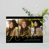 脚本モダン卒シンプル業3写真卒業 箔招待状 (立ち正面)