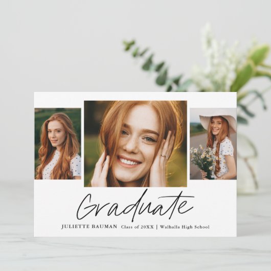 脚本モダン卒業シンプル3写真卒業 招待状 (スタンド正面)