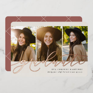 脚本モダン卒業バラ3写真卒業 箔招待状