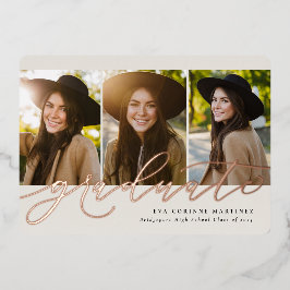 脚本モダン卒業バラ3写真卒業 箔招待状