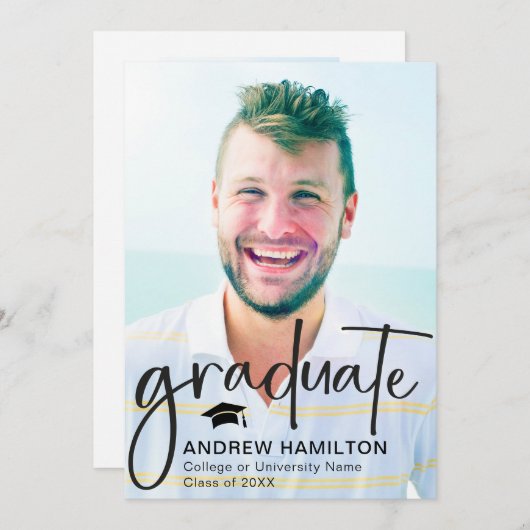 脚本モダン卒業生2枚の写真卒業クール 案内状 (正面/裏面)