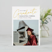 脚本モダン卒業生2枚の写真卒業 箔招待状 (立ち正面)