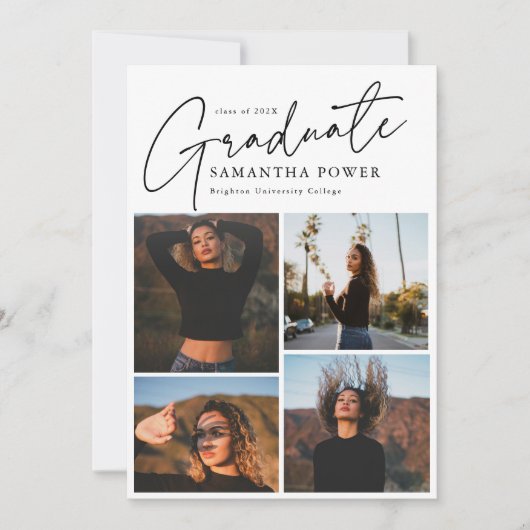 脚本モダン卒業生4枚の写真卒業 案内状 (正面)