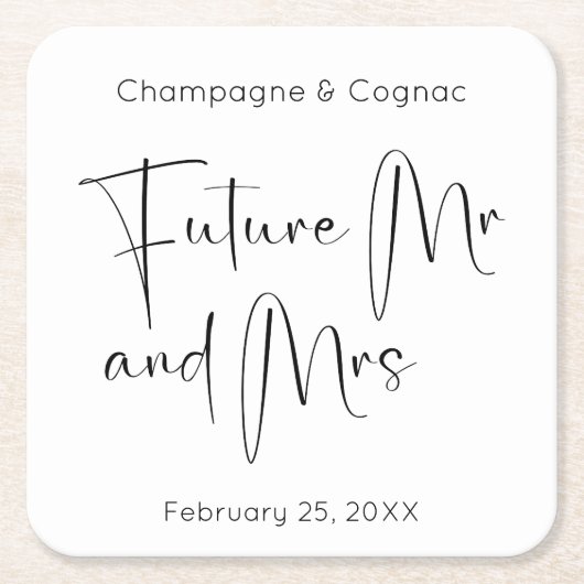 脚本モダン未来のウェディングシャワー スクエアペーパーコースター (正面)